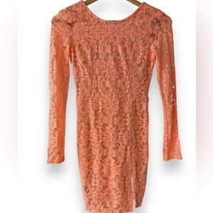 Hello Molly Coral Lace Long Sleeve Bodycon Dress